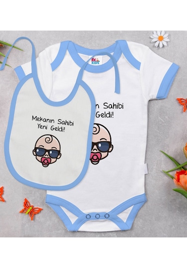 Bk Kids Mekanın Sahibi Yeni Geldi Tasarımlı Mavi Bebek Body Zıbın Çok Renkli