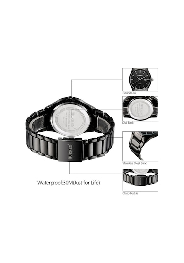 Skycity Curren Kol Saati: Basit Tasarım, Gümüş Çelik Kordon, Takvim Gösterimi, Gündelik Su Geçirmez, Siyah Disk Siyah