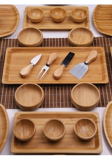 Atbyhome Bambu Loft 6 Kişilik 31 Parça Doğal Bambu Kahvaltı Takımı - Kahvaltı Seti Sunum Seti Bambu