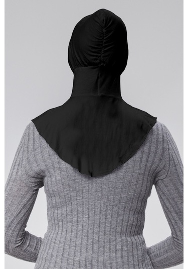 Kadın Pratik Tesettür Sporcu Boyunluklu Hijab Geçmeli Bone Penye Kumaş Siyah