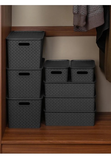 El Casa Kapaklı Saklama Sepeti 3 Adet, 3 L 59285445 Siyah