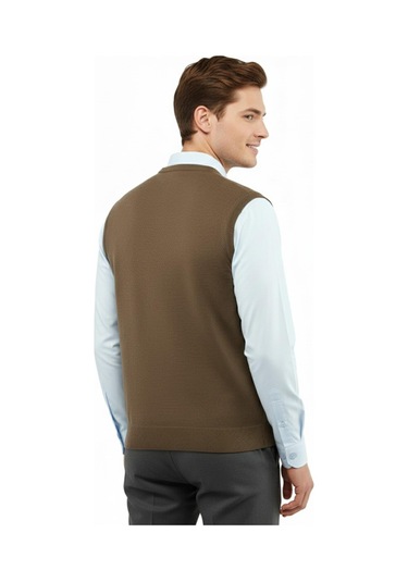 Çizgi Triko Erkek V Yaka Süveter Çelik Örgü Regular Kalıp 5200h Bgl-st04962 Vizon