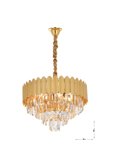 Rossa 50'lik Kristal Prizma Taşlı Lüks Avize - Sarı Yaldız Renk Sarı Yaldız