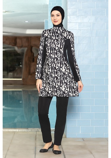 Remsa Likralı Tam Kapalı Tesettür Mayo 1265-176 Siyah Siyah