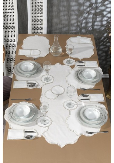 Damla Keten Nakışlı Amerikan Servis Takımı 19 Parça Bej Bej