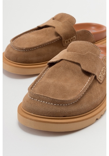Luvishoes Laven Toprak Süet Hakiki Deri Kadın Terlik Toprak