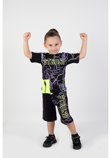 Erkek Çocuk Strong Baskılı Kısa Kollu Şortlu Basic Takım 2-5 Yaş 001