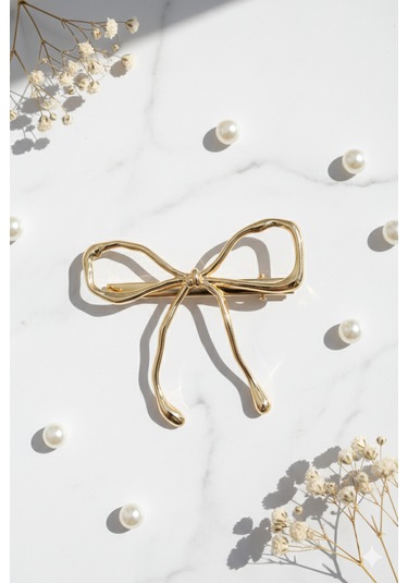 Kurdele Şeklinde Metal Toka, Metal Klipsli Fiyonk Toka Altın