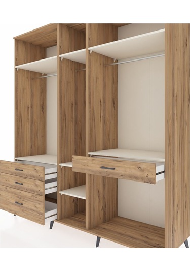 Kronos Dolap 7 Raflı 4 Çekmeceli 3 Askılı 220x59x243 Çam-aytaşı/çam Aytası/atlas Çam