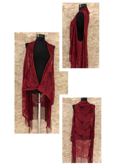 Pareo Dantel Yelek Mayo Bikini Üzeri Yaprak Desenli Püsküllü Plaj Çok Renkli