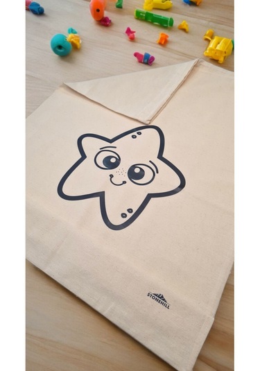 Yıldız Desenli Çok Amaçlı Kanvas Kirli Çamaşır Torbası 50x70 Cm Açık Bej Açık Bej