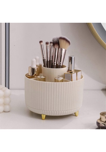 Ganzhoushop Makyaj Fırçası Tutucu Düzenleyici, 360 Dönen Kalem Kalem Tutucu Bardak, Masa Aksesuarları, 5 Yuvalı Makyaj Fırçaları Bardaksüt Beyazı