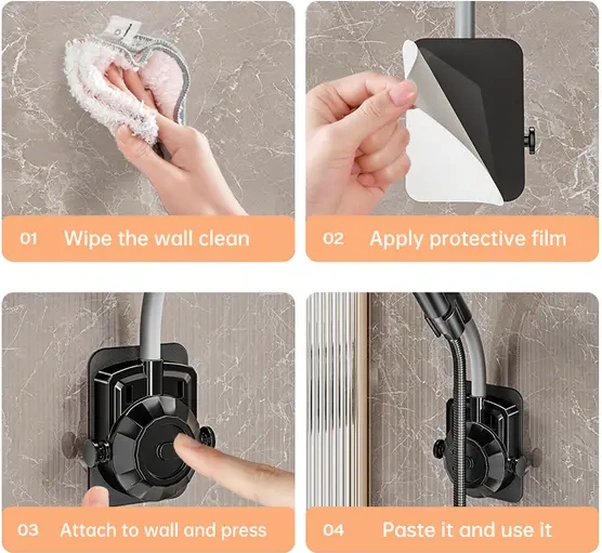 Elmpaly Duş Başlığı Askısı Deliksiz Siyah Tek Parça Modern Banyo Aksesuarı Siyah