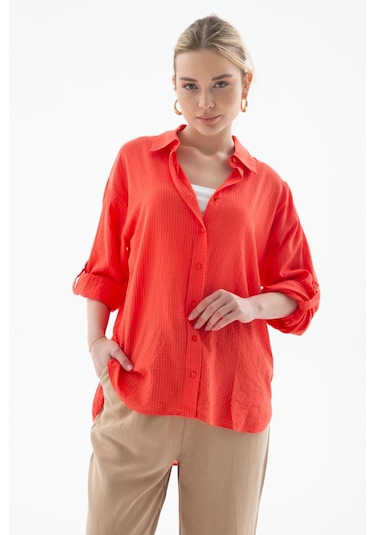 Fashion Friends Bayan Gömlek 25y0051k1 Coral Coral Nar Çiçeği Fashion Friends Bayan Gömlek 25y0051k1 Coral Coral Nar Çiçeği