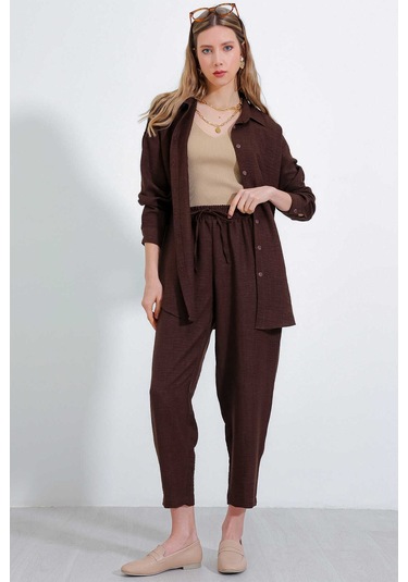 Gabria Keten Ön Düğmeli Takım Kahverengi