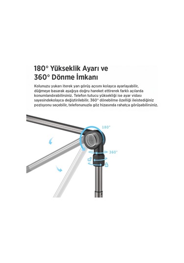 Juo 360 Dönen Uzun Kollu Ayarlanabilir Tablet Ve Telefon Tutucu Stand Siyah