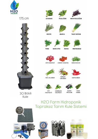Hidroponik Dikey Tarım Kule Sistemi Seti - 30 Bitkilik Sistem