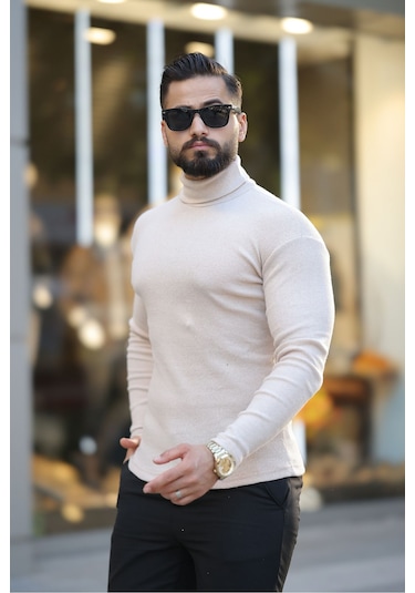 Ribac Boğazlı Balıkçı Triko Erkek Kazak 5'li Paket - Siyah-İndigo-Beyaz-Bej-Bordo Çok Renkli