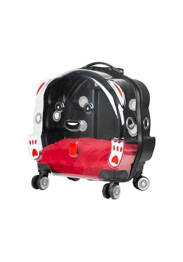 Gobypet Şeffaf Tekerlekli Kedi Köpek Taşıma Valizi Çekçekli Büyük Model Koyu Gri