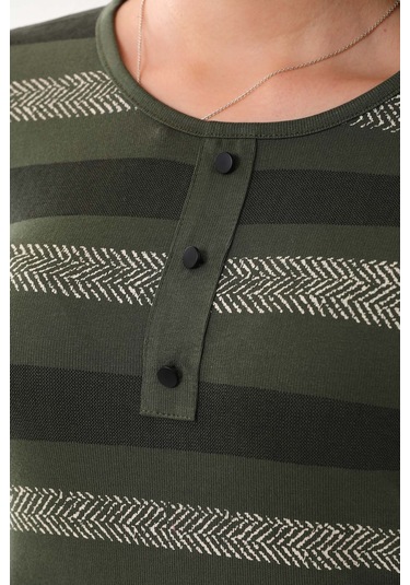 Sistas Kadın Desenli Bisiklet Yaka Uzun Kol Bluz 23596 Yeşil