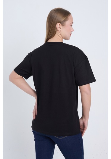 Velvoria Unisex Oversize Relaxed Moving Baskılı Siyah Renk T-shirt