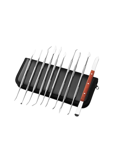 Teltree 10 Parçalı Paslanmaz Çelik Diş Mumu Oyma Seti - Taşıma Çantalı Çok Amaçlı Dental Araçlar