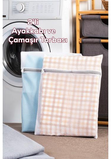 Porsima 3129 2li Çamaşır Yıkama Filesi Fermuarlı Bölmeli Yıkama Filesi Renkli