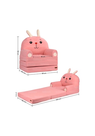 Portatif Katlanabilir Sevimli Çocuk Koltuğu - 3 Katlı Çocuk Yatak Koltuk - Taşınabilir Bebek Koltuğu Pembe Kırmızı