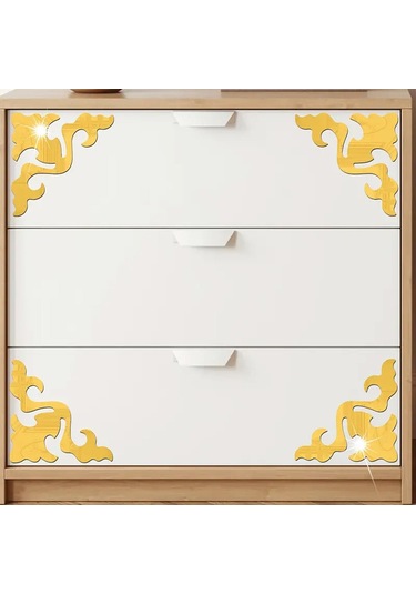 Yaprak-motif Desenli Pleksi Köşe Ayna Gold Diğer