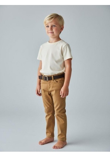 Zekids Erkek Çocuk Kemerli Gabardin Pantolon-16347 Bej