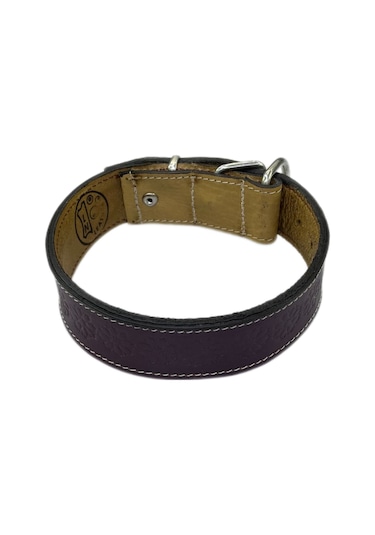 Lnleather El Yapımı Vaketa Deri Mor Orta Irk Köpek Tasması 60 CM Mor