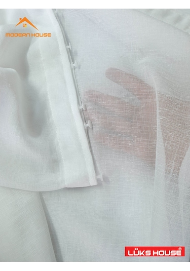 Lüks Keten Görünümlü Tül Pede Pilesiz, Beyaz- Krem- Gri Renkleri