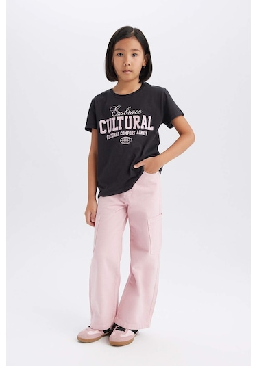DeFacto Kız Çocuk Wide Leg Kargo Geniş Paça Jean Pantolon C0451A825SMPN122 Pembe