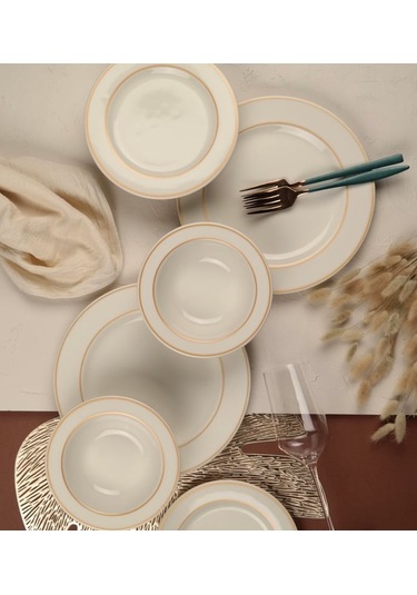 Porser Altın File 18 Parça 6 Kişilik Porselen Yemek Takımı