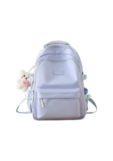 Relaxed High-end Moda Düz Renk Sırt Çantası 2024 Yeni Basit Büyük Kapasiteli Kız Sırt Çantası - Mavi Açık Mavi