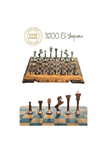Mc53 Satranç Takımı El Yapımı Gerçek Ceviz Ağacı Satranç Tahtası Antik Metal Satranç Taşları