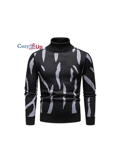 Cozy Up Erkek Kalınlaştırılmış Ve Kabarık Yüksek Yaka Kazak Siyah