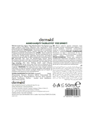 Dermokil Çay Ağacı Akne Karşıtı Yüz Spreyi 50 Ml
