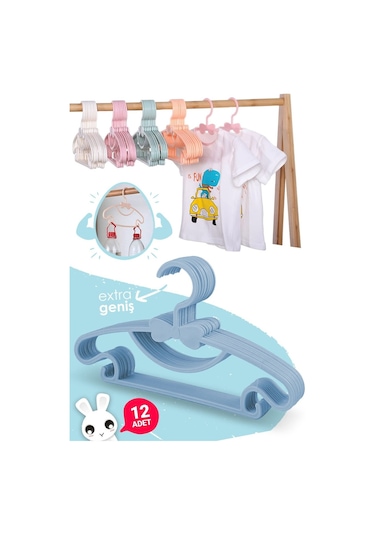 Morpanya Sweet 12 Adet Mavi Bebek Elbise Askısı 30 Cm Fiyonklu Ke Çok Renkli