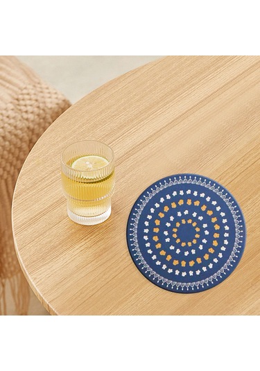 Homyl Tezgah Ev Yemek Masası Için Yuvarlak Placemat Çapı 10cm Koyu Mavi