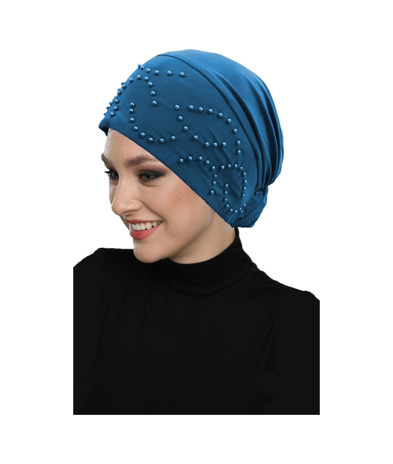 Topuzlu Petrol Hazır Türban Tesettür Bone Petrol