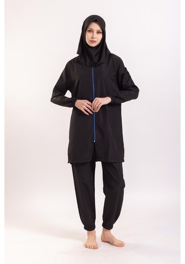 Kadın 23203 Büzgülü Paraşüt Tam Tesettür Mayo Siyah-siyah 33942 - 1 Siyah