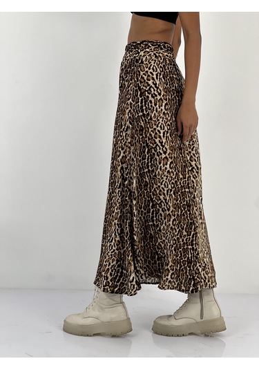 Miss Poem Kadın Leopar Desenli Bej Etek Bej