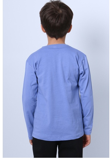 Erkek Çocuk Uzun Kollu Tshirt Baskılı Bisklet Yaka C45 Mavi