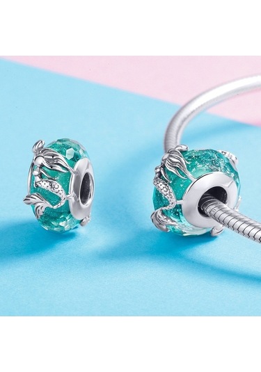 Fastbuy S925 Ayar Gümüş Yeşil Deniz Kızı Boncuk Dıy Bilezik, Renkli Cam Boncuklar Aksesuar Çok Renkli