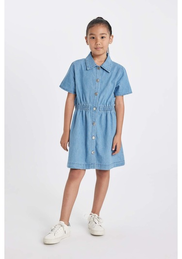 DeFacto Kız Çocuk Kısa Kollu Yazlık Jean Elbise D3369A824HSNM28 DeFacto Kız Çocuk Kısa Kollu Yazlık Jean Elbise D3369A824HSNM28