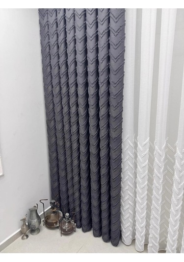 Nivemeshome Mayıs 1-027p Yarı Desen Ekru 1/3 Pileli Tül Perde