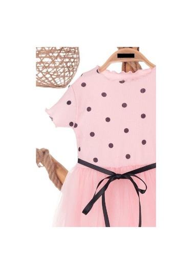 Puantiyeli Pembe Doğum Günü Ve Özel Günler İçin Kız Çocuk Tüllü Elbise 2-7 Yaş Aralığı Pembe