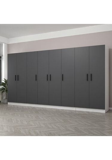 Minar Kale 8 Kapaklı 2 Çekmeceli Dolap Beyaz Antrasit 190cm