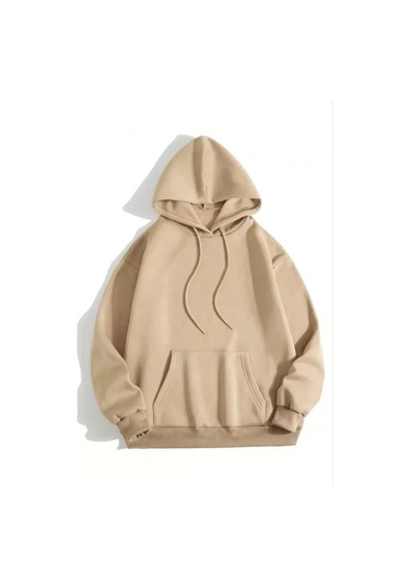 Supplierby 3 İplik Pamuklu Unisex Kapşonlu Sweetshirt - Bej Bej